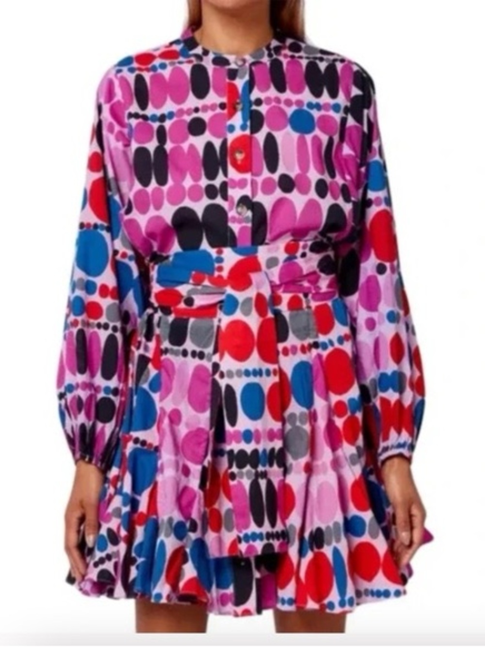 $425 NWT RHODE “Emma” Cotton Long Sleeve Mini Dress in Dots Sz Medium